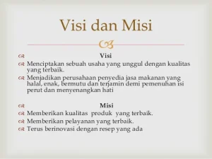 Contoh dokumen visi dan misi perusahaan, berisi tujuan untuk menciptakan usaha unggul dengan kualitas terbaik, pelayanan maksimal, dan inovasi dalam produk.