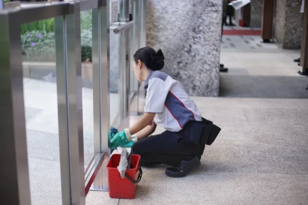Layanan cleaning service gedung profesional menjaga kebersihan area perkantoran