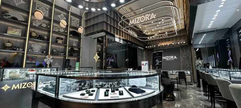 Interior mewah toko Mizora Jewelry dengan koleksi berlian premium