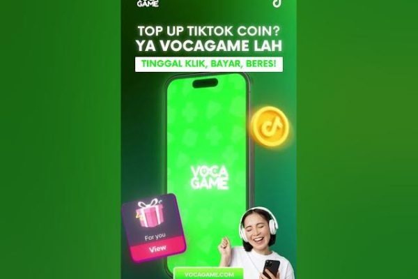 Ilustrasi top up TikTok Coin melalui VocaGame dengan proses mudah dan praktis untuk pengguna baru