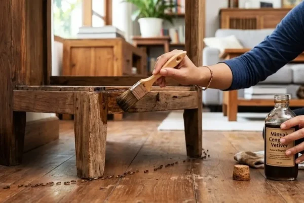 Rayap terlihat di permukaan meja kayu di dalam rumah