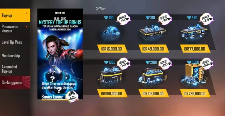 Tampilan diamond Free Fire pada menu utama game