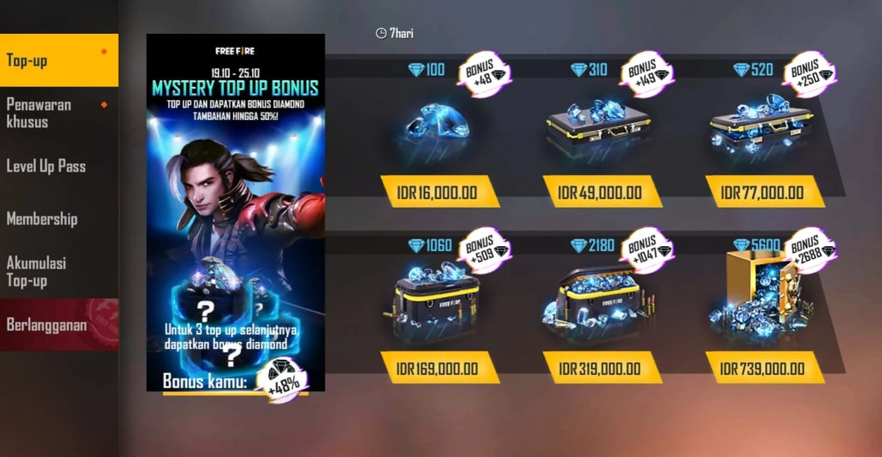 Tampilan diamond Free Fire pada menu utama game